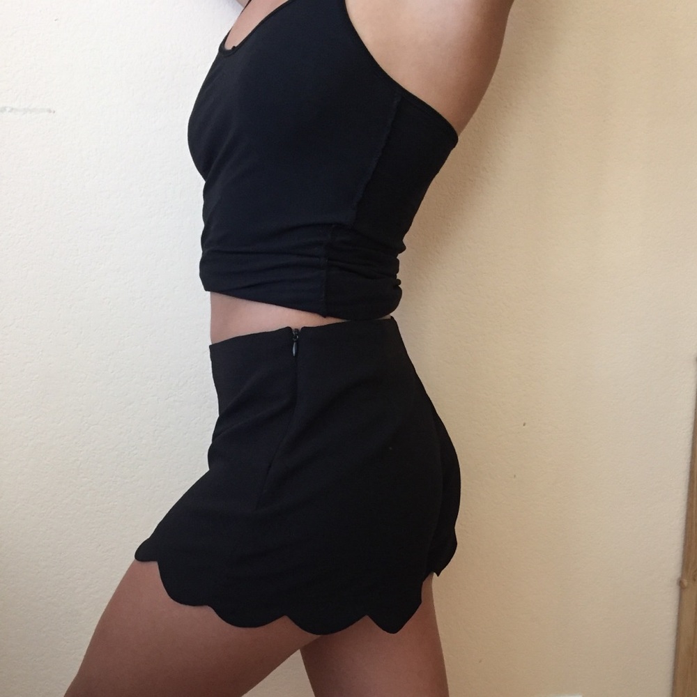 Black scallop shorts